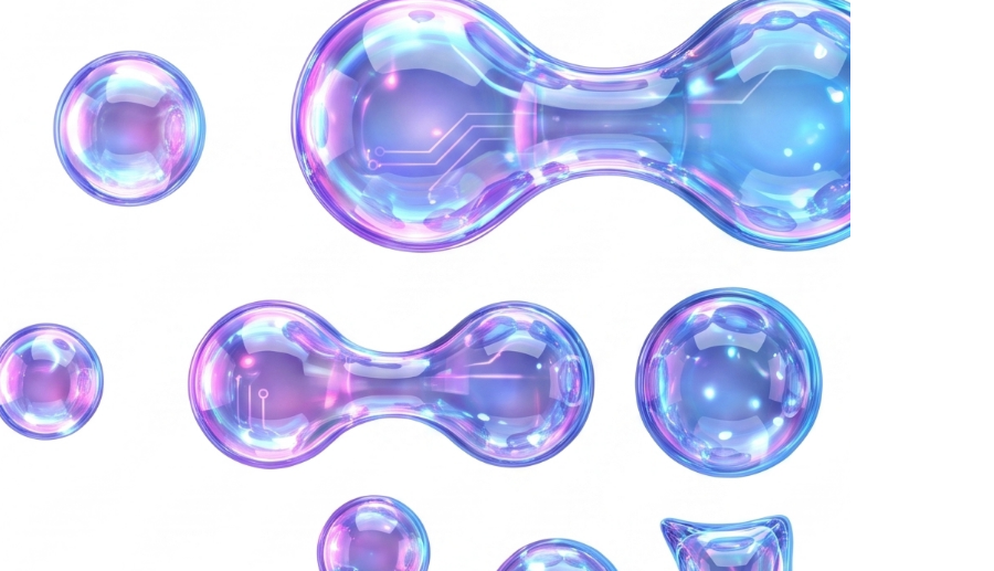 Liquid glass spheres from the Refactor mark, merging and splitting apart